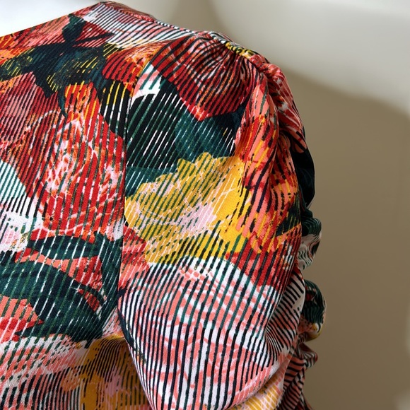 Halogen Striped Floral Abstract Shift Dress with ruched sleeves, size L - Picture 5 of 8